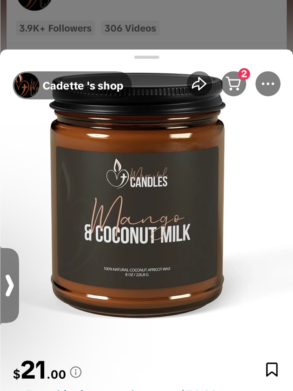 Mango & Coconut Milk Scented Candle - Brown